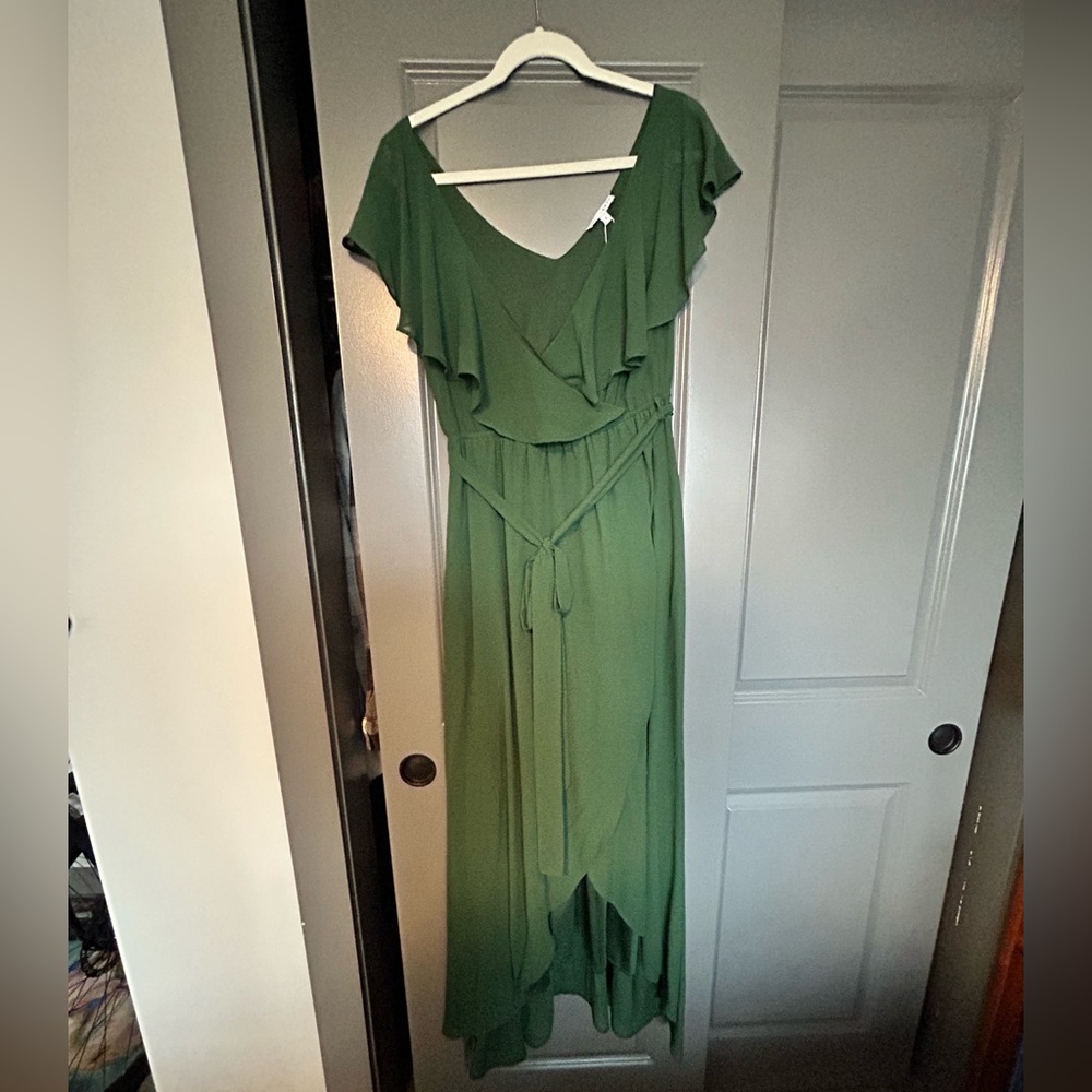 NWT Baltic Born Green, ruffle, hi/low, wrap style dress